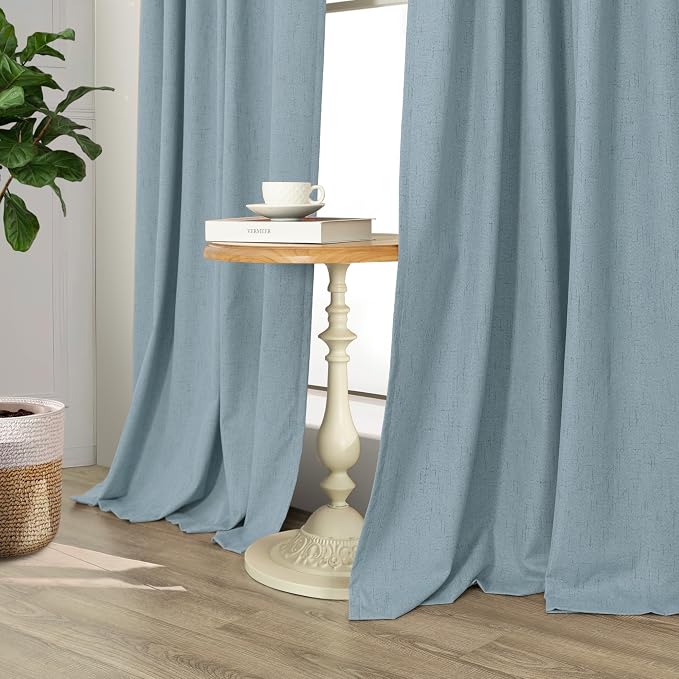Dusty Stone Blue Completely Blackout Curtains Back Tab Loop Pocket Bedroom - Image 7
