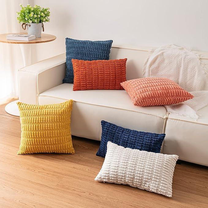 Pack of 2 Corduroy Decorative Throw Pillow Covers 20x20 Inch Soft Striped - Image 6