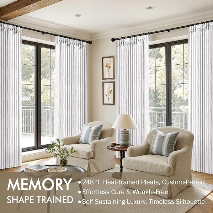 MIULEE Pinch Pleated White Thick Linen Curtains 108 Inches Long 2 Panels - Image 2