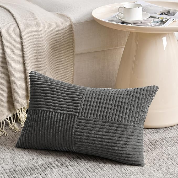 Fancy Homi 2 Packs Dark Gray Lumbar Decorative Throw Pillow Covers 14x24 Inch - Image 2