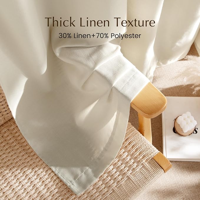 NICETOWN Bone White Linen Sheer Bedroom Curtains, Grommet Thick Flax Semi Sheer - Image 4