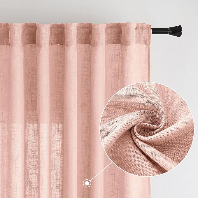 MIULEE Blush Pink Linen Curtains 96 Inches Long 2 Panels - Image 2