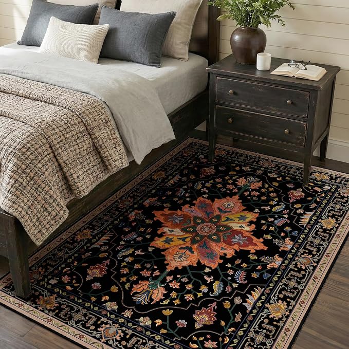 Area Rugs 4'x6' Washable Non-Slip, Floral Vintage Distress Print Pattern - Image 3