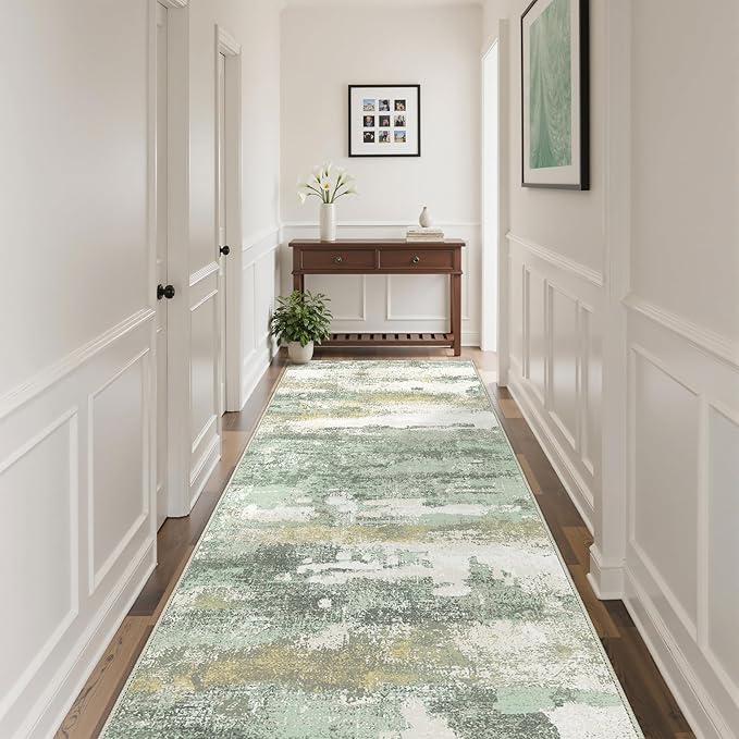Runner Rug for Hallway Kitchen, Soft Modern Abstract Throw Rugs, Low Pile Floor by BEIMO