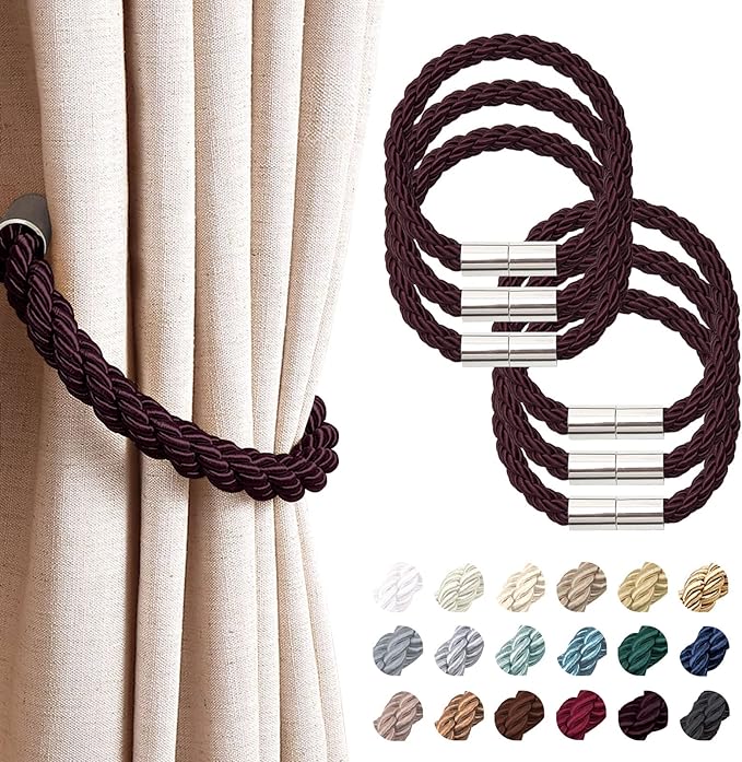 NICEEC 6 Pack Strong Magnetic Curtain Tiebacks Modern Simple Style Drape Tie by NICEEC