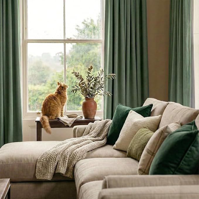 RYB HOME Forest Green 100% Blackout Linen Curtains 96 Length 52 Width, Privacy - Image 4