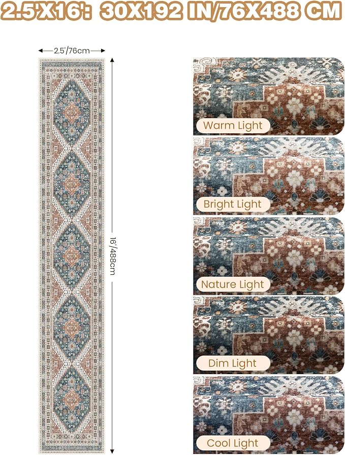 Washable Runner Rug 2.5x16, Non-Slip Long Kitchen Mats - Image 2