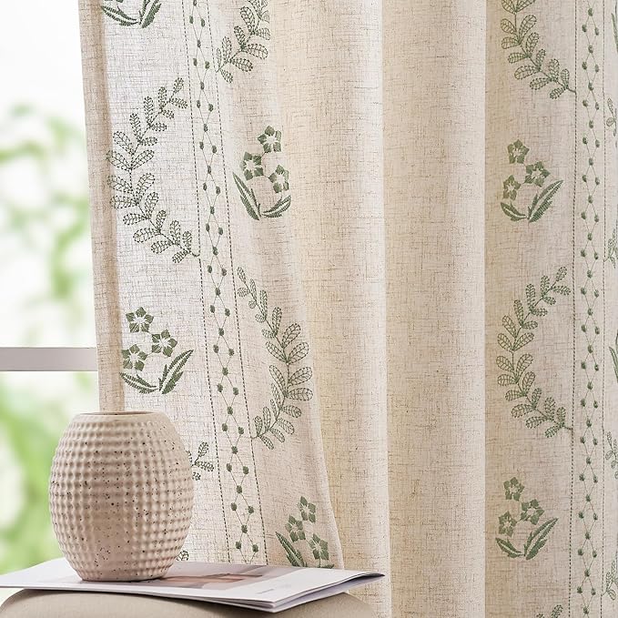 jinchan Belrose 4 Panel Curtains Set 84 Inch Length Floral Curtains Sage Green - Image 3