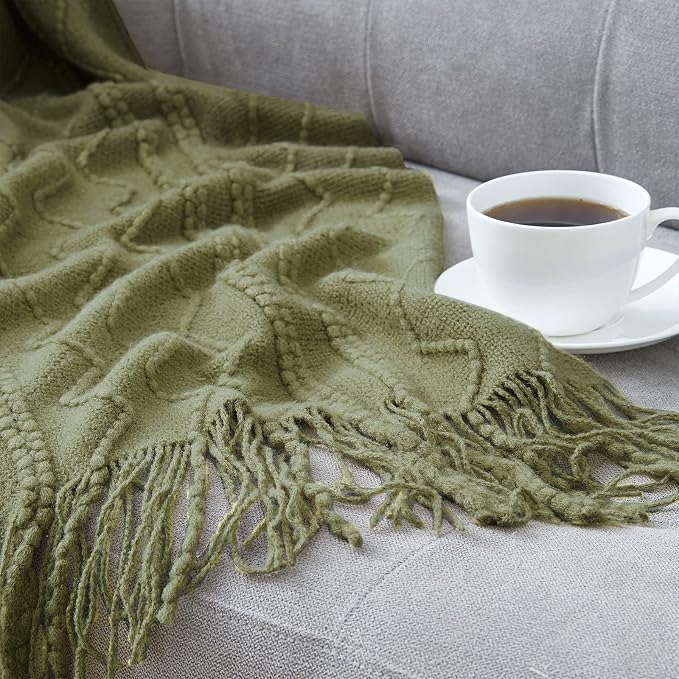 BOURINA Dark Olive Throw Blanket 50x60 Inches Throw Textured Solid Soft Sofa - Image 5