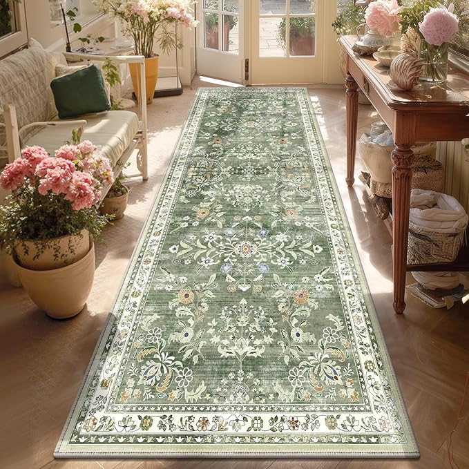 Yamaziot Washable Runner Rug 3x8 – Large Floral Non Slip Boho Hallway Runner Rug by Yamaziot