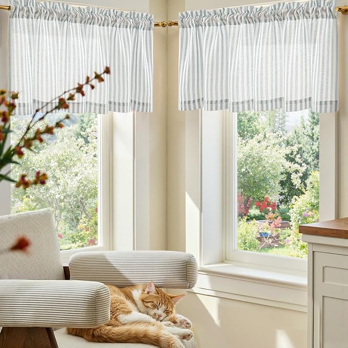 jinchan Linen Stripe Valance for Window 16 Inch Modern Rustic Farmhouse Valance - Image 3