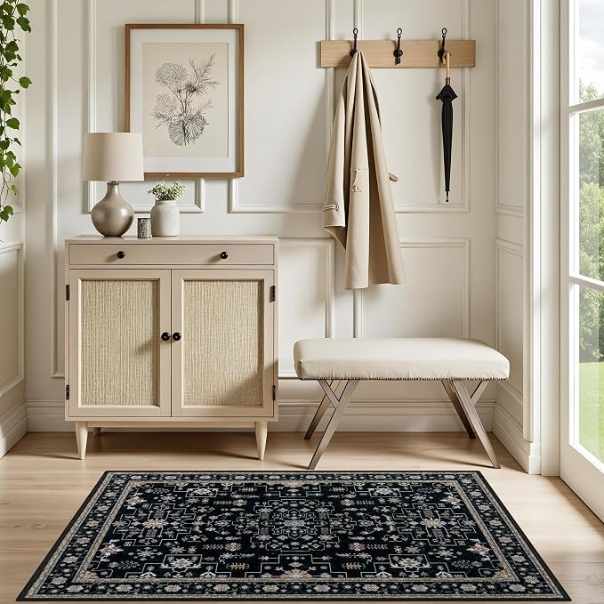 2x3 Area Rugs Living Room Rug: Washable Vintage Boho Medallion Rug No Slip - Image 5
