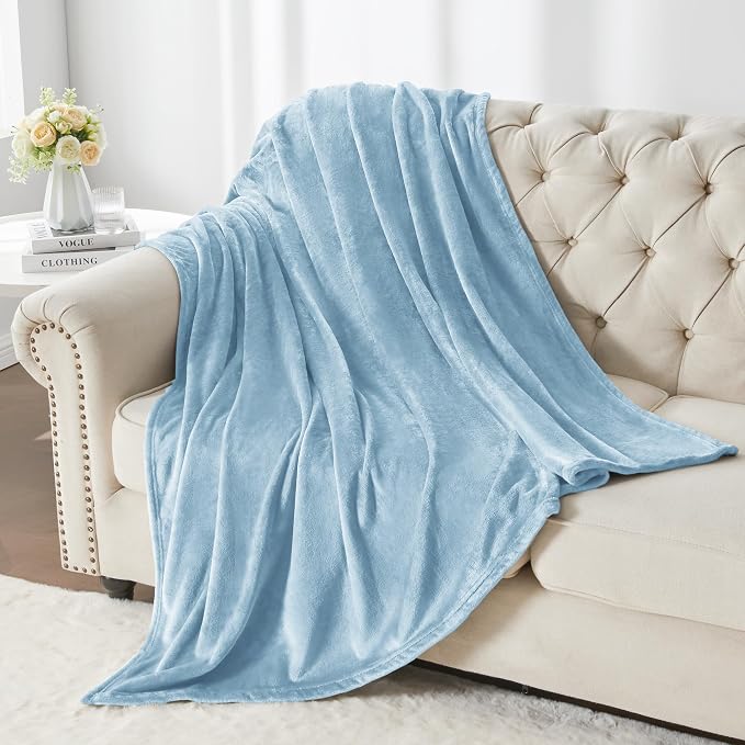 BEDELITE Fleece Blanket Washed Blue Throw Blankets - Image 5