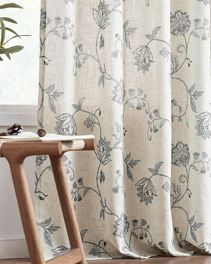 jinchan Linen Curtains Floral Curtain 84 Inch Length - Image 8