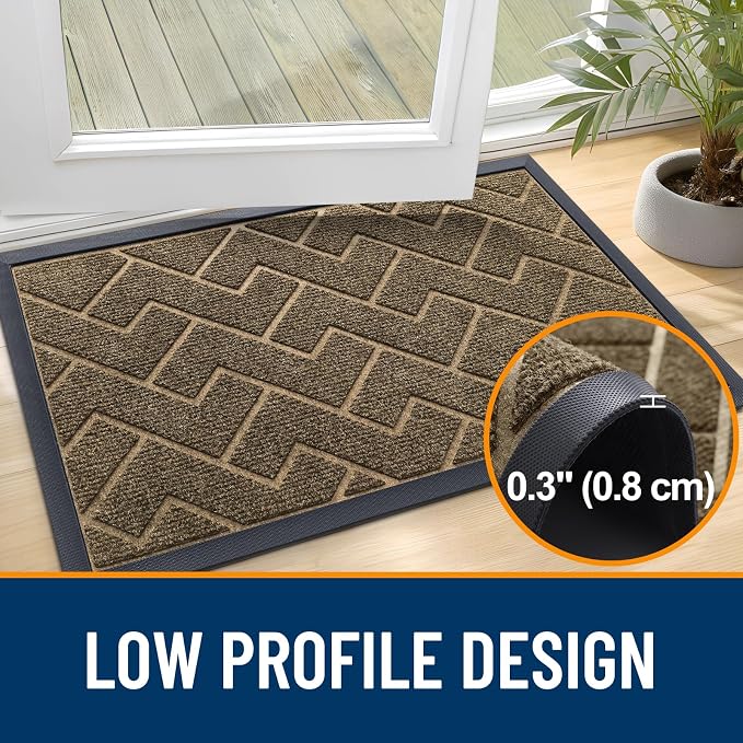 OLANLY Front Door Mat Outside 59x23, All-Season Absorbent Rubber Doormat | Brown - Image 4