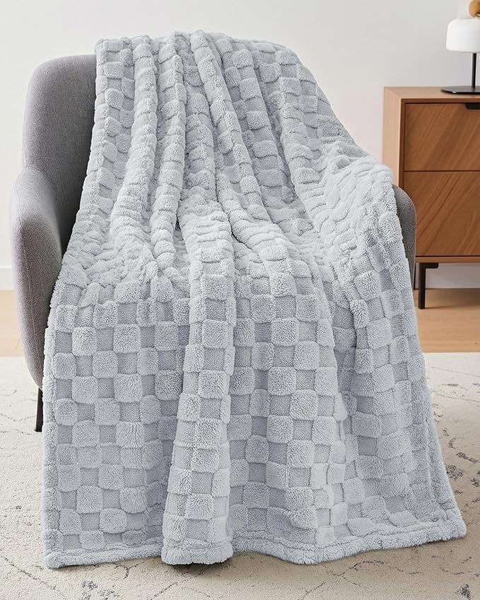Utopia Bedding Cool Grey Checkered Fleece Throw Blanket by UTOPIABEDDING