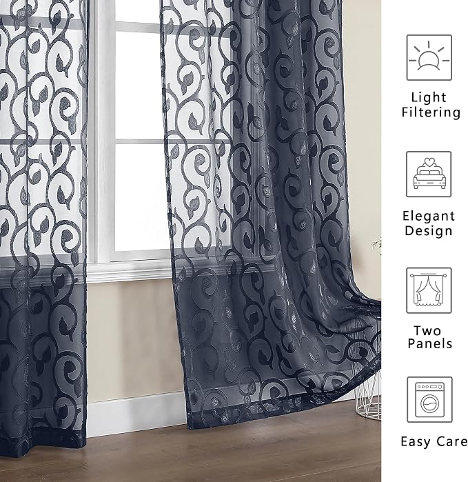 OWENIE Furman Sheer Curtains 54 Inch Length 2 Panels Set - Image 6