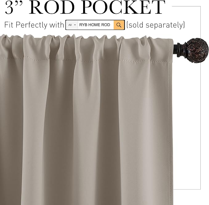 RYB HOME Blackout Curtains for Bedroom Living Room 63 inches Long, Thermal - Image 2
