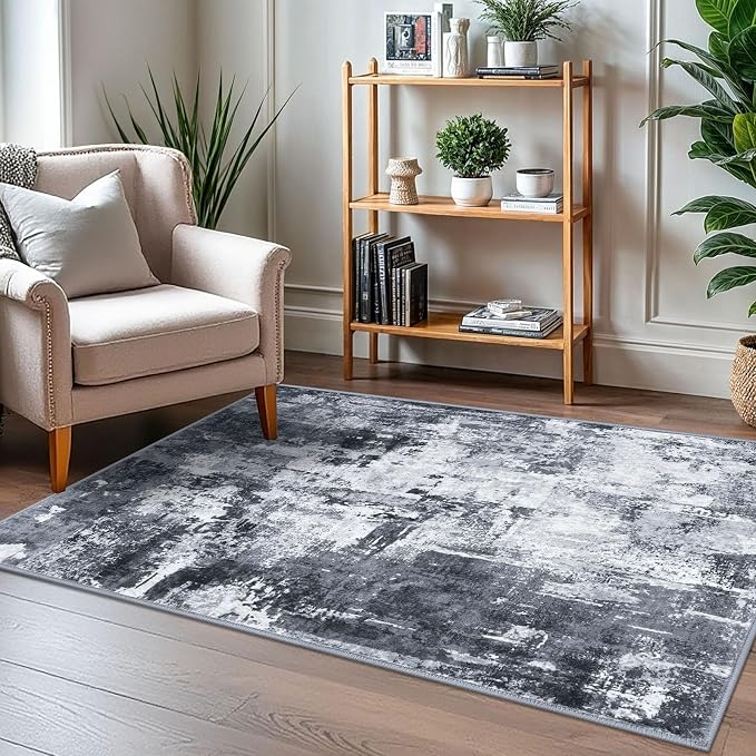 KOZYFLY Modern Abstract 3x5 Rug Gray Washable Rug Entry Rug, Soft Non-Slip - Image 7