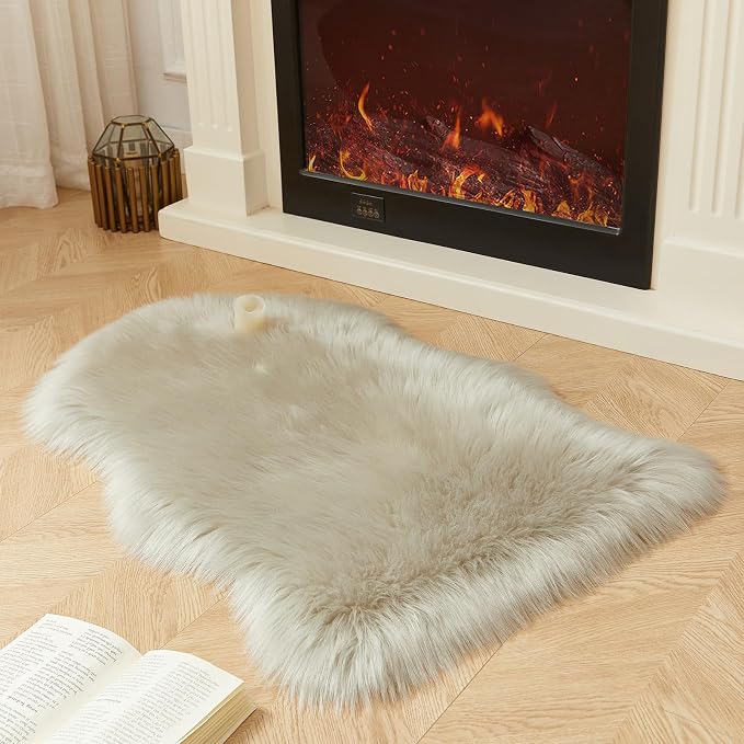 AMTOVO Faux Fur Rug, Light Grey Small Area Rug, Fluffy Sheepskin Rug, Fuzzy - Image 6