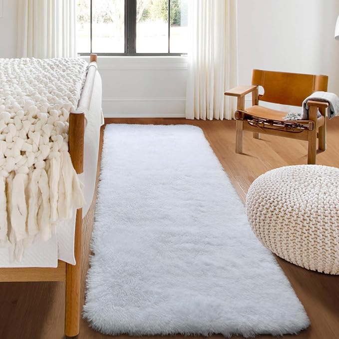 ONASAR White Runner Rugs for Bedroom Living Room, Luxury Bedside Fluffy Area by ONASAR