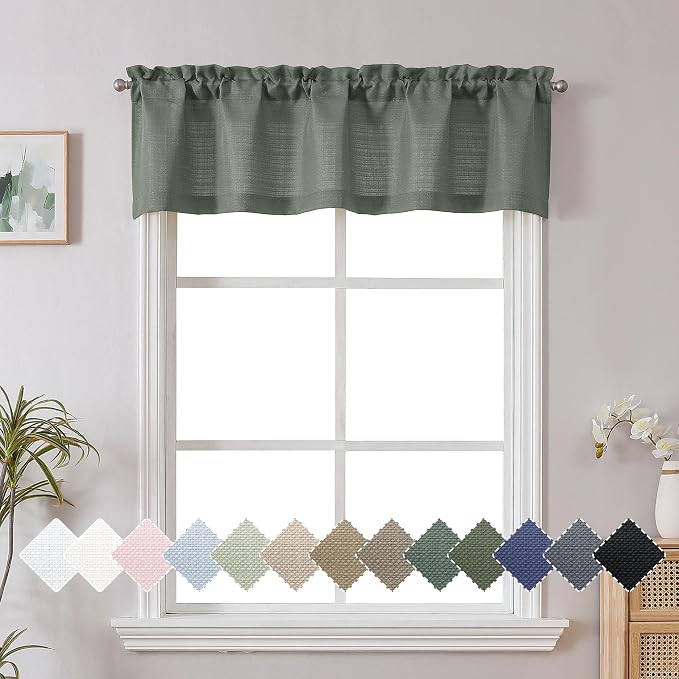 Chyhomenyc Olive Green Valance for Windows, Light Filtering Faux Linen Textured by Chyhomenyc