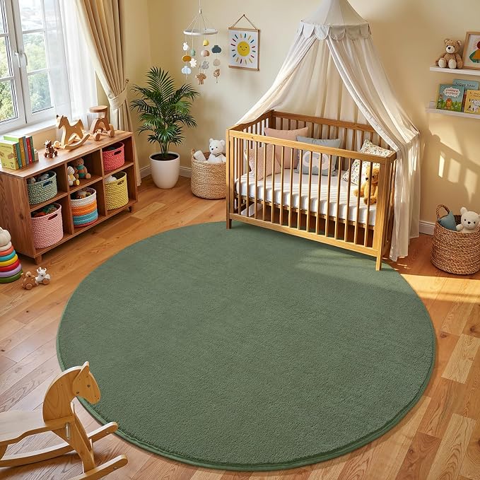 Amearea Sage Green Round Area Rugs 4ft Washable Circle Rugs - Image 2