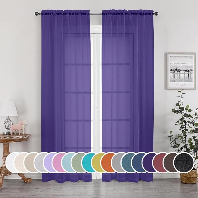 OWENIE Purple Sheer Curtains, Sheer Curtains 84 inch Length 2 Panels Set by OWENIE