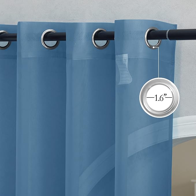 NICETOWN Stone Blue Sheer Curtains 90 Inches Long, Grommet Airy & Lightweight - Image 2