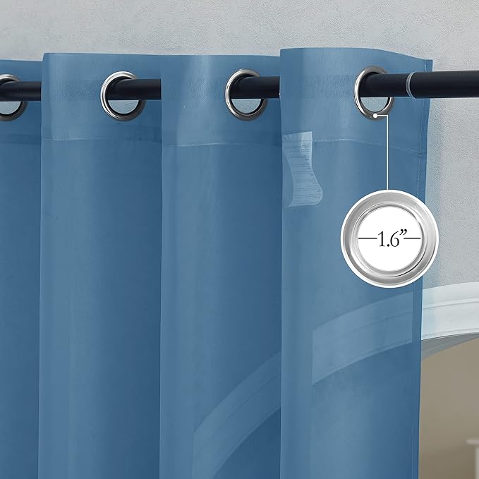 NICETOWN Stone Blue Sheer Curtains 96 Inches Long, Grommet Airy & Lightweight - Image 2