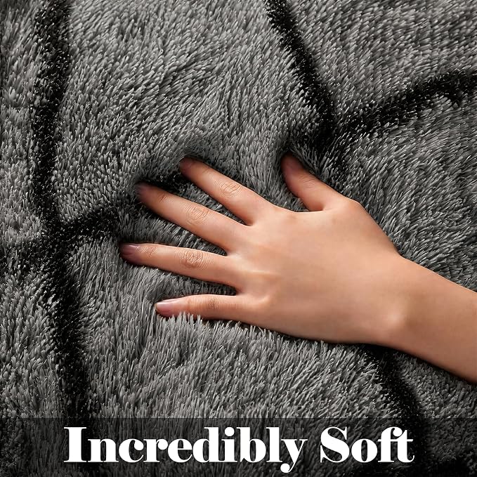 5x7 Area Rugs for Living Room Bedroom, Fluffy Grey and Black Geometric Rug | - Image 2