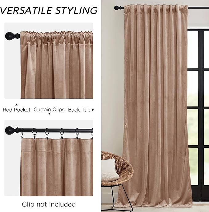 RYB HOME Back Tab Velvet Curtains - Image 3