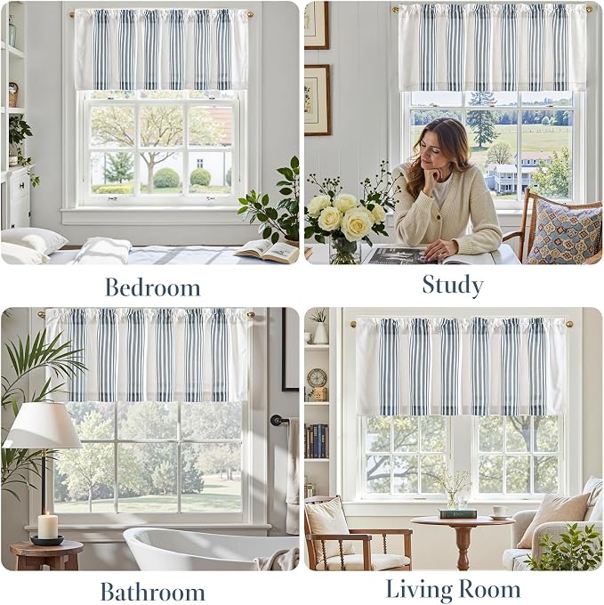 jinchan Striped Linen Valance Curtain 16 Inch Vertical Striped Valance - Image 5
