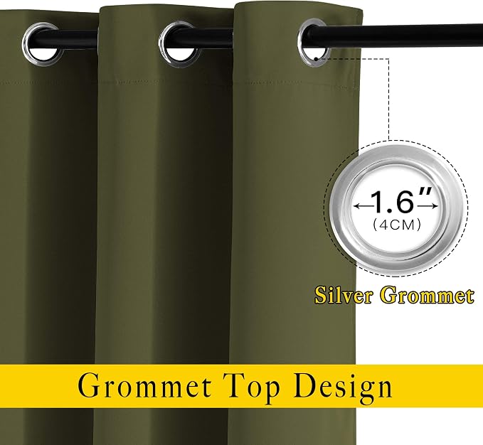 NICETOWN Blackout Olive Green Curtains 63 inches Long, Functional Blackout - Image 2