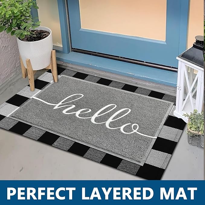 EARTHALL Door Mat Outside Inside Hello Doormat, Durable Floor Mat Non Slip Mat - Image 3