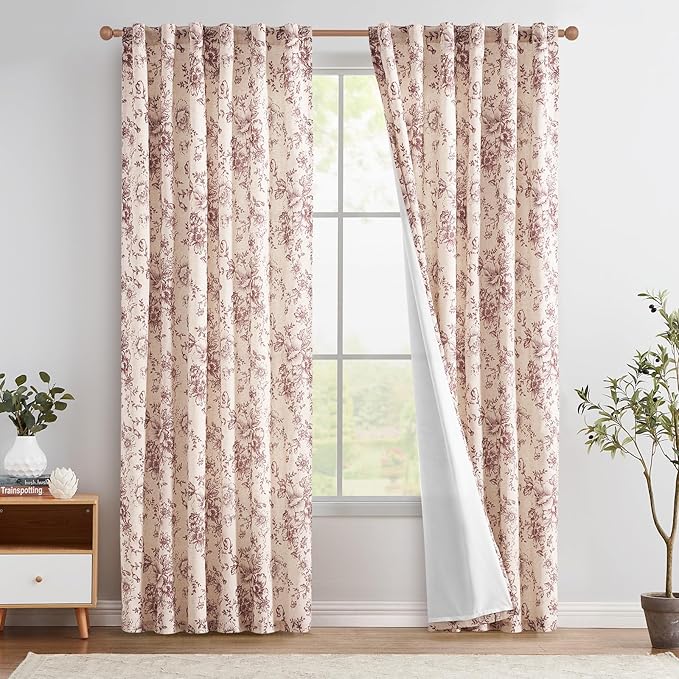 jinchan Lined Linen Blend Curtain Floral Curtains by JINCHAN
