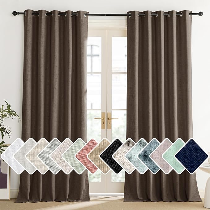 NICETOWN Coffee Vintage Linen 100% Blackout Curtains by NICETOWN
