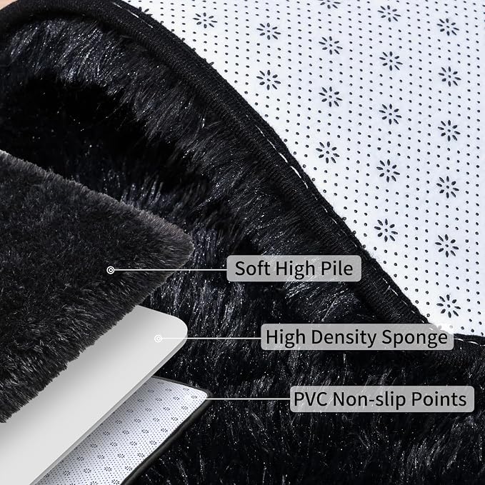 Soft Runner Rugs for Bedroom Hallways, 2 Packs 2x6 Black Fluffy Shag Throw Area - Image 5