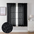 Lecloud Leia Clip Textured Leaf Black Sheer Curtains 63 Inch Length 2 Panels by Lecloud