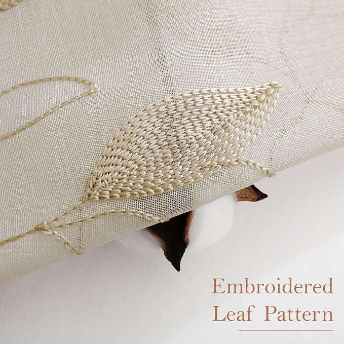 HOMEIDEAS Taupe Sheer Curtains 52 x 54 Inch Length 2 Panels Beige Embroidered - Image 2