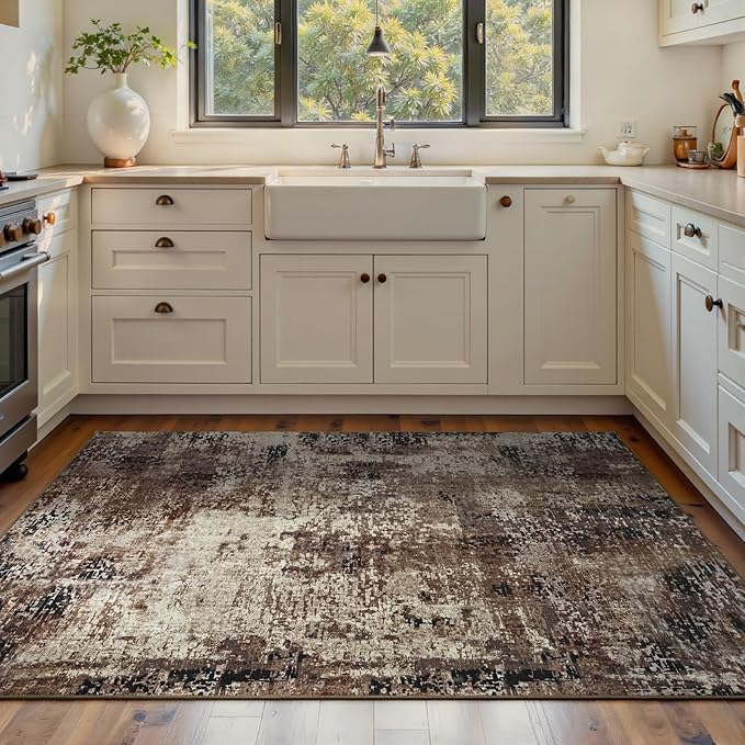 Area Rug 4x6 Brown Rug Washable Boho Rugs Non Slip Low Pile Abstract Coffee by OmpaaHomeDecor