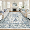 Area Rugs 10'x14' Washable Non-Slip, Floral Vintage Distress Print Pattern by RELEANY