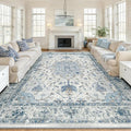 Area Rugs 10'x12' Washable Non-Slip, Floral Vintage Distress Print Pattern by RELEANY