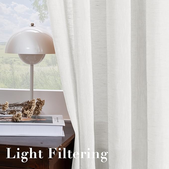 H.VERSAILTEX White Linen Curtains Flax Linen Blended Curtain Panels - Image 5