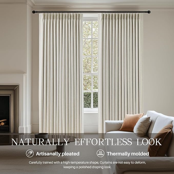 Pinch Pleated Linen Curtains 100% Blackout 72 Inches Long - Image 2