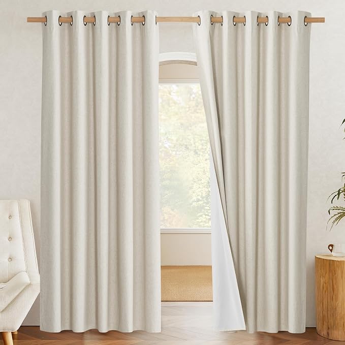 NICETOWN Natural 100% Blackout Linen Curtains 84 inch Long Burg - Image 2