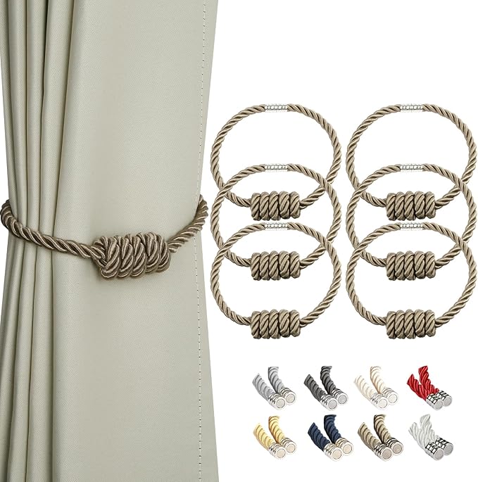 BEL AVENIR Magnetic Curtain Tiebacks, Decorative Drapery Holdbacks Modern Woven by BELAVENIR