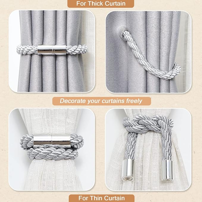 NICEEC 6 Pack Strong Magnetic Curtain Tiebacks Modern Simple Style Drape Tie - Image 6