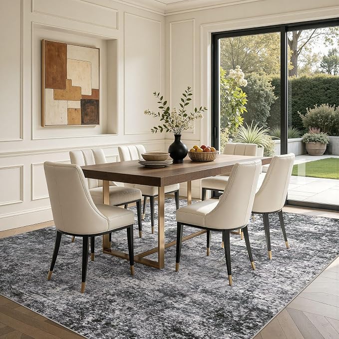 DMOYEST Area Rug Living Room Rugs 7x9 Washable Abstract Grey Carpet | Neutral - Image 4