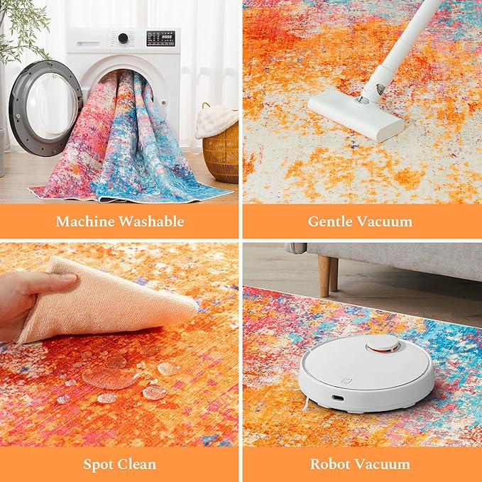 Rugflix 5x7 Area Rugs for Living Room, Washable Large Multicolor Rug - Image 5